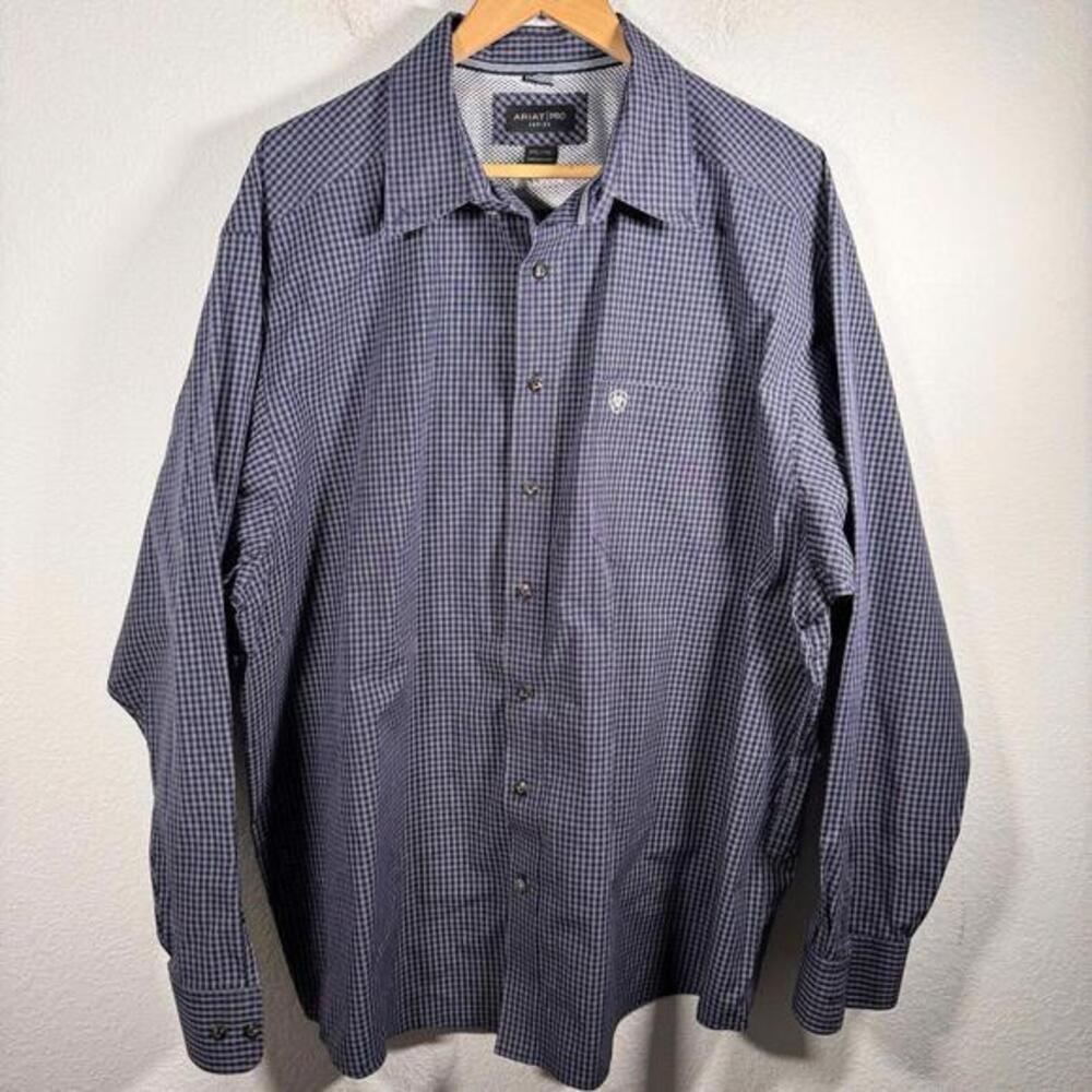 Ariat Pro Series Mens Shirt 2XL‎ Blue White Checked Button Down Western Cowboy